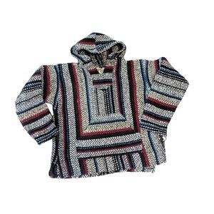 Baja Joe Striped Pullover Hoodie Boho Surf Hippie Poncho Size S
